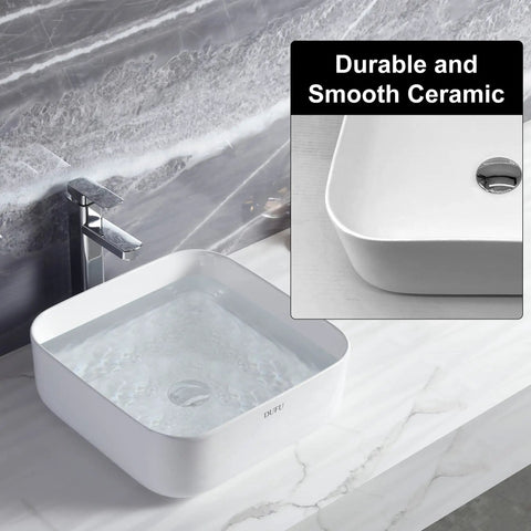 Square Ceramic Vessel Sink For Bathroom 15 By 15 Inch Above Counter White Vanity Basin With Pop Up Drain, dope modern design, easy install