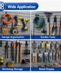 Heavy Duty Garage Slatwall Hooks Set 20 Piece Multi Size Hook Assortment for organizing tools, cords, and garden equipment