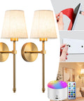 Zero Plug Drama Wireless Wall Sconce Set Of Two With Chill Remote And Dimmable Touch Cordless Lamp Fixtures loaded with soft fabric shades.