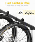 Heavy Duty Wall Mounted Bike Rack With Six Adjustable Hangers On A 78.5 Inch Rail Ultra Strong Steel Garage Storage Solution That Lifts Bikes Off The Floor Max Load 330 Lbs Great For Garages And Workshops With Easy Tool Free Installation And Adjustable showing mounted bikes
