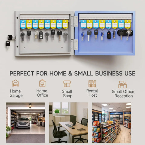 16 Key Wall Mounted Lock Box With Three Digit Combination Lock And Backup Key for home and office use, open view.