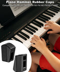 Child playing digital piano keys; inset of 44 Piece Electric Digital Piano Hammer Rubber Caps Replacement Pack For Privia Series Keyboards Compatible With PX110 PX120 PX150 PX160 PX330 PX350 And More Improves Key Response And Feel For Studio And Stage Use.