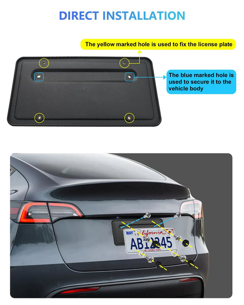 Rear License Plate Holder For Tesla Model 3 And Model Y With Bracket And Screws, Direct Installation Guide