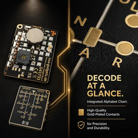 Interactive Morse Code Training Kit With LEDs And Signal Buttons For Adults Real Time Feedback Decoding Practice showcasing circuit board and chart