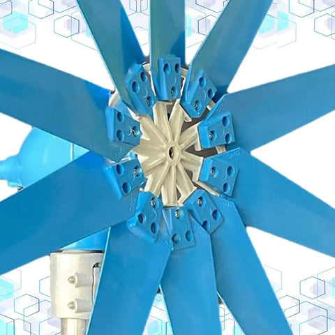 High Output Wind Turbine Generator Kit 20000W 12V 24V 48V With Eight Or Ten Blade Fan close-up of blue nylon blades.