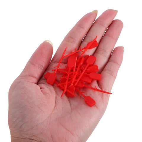 Top Grade 2000 Pack Fire Extinguisher Tamper Seals Plastic Safety Lock Pins Red Security Zip Ties in a hand.