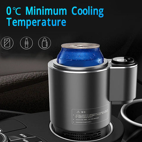 Smart 2 In 1 Car Cup Cooler And Warmer Perfect Tumbler Holder with a can, aluminum, for cooling or warming drinks.
