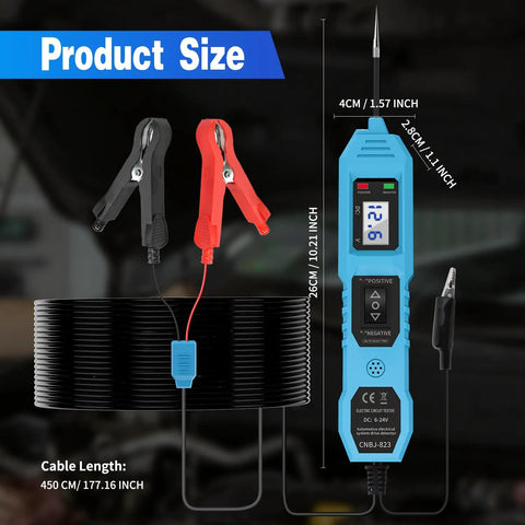 Versatile 6V 12V 24V Automotive Circuit Tester For Cars And Trucks, Fast Short Circuit Finder And Fuse Voltage Tester Light, Continuity Checker, No Guesswork Electric Diagnostic Tool That Makes Car Troubles A Breeze On The Go Blue, blue handheld tester with clips