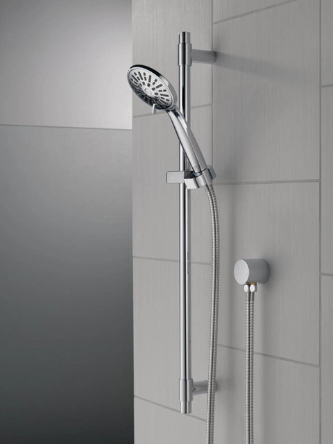 Solid Chrome Handheld Shower Head With Slide Bar Kit Featuring Intense Full Body Spray Four Massage Water Modes Detachable Hose For A Clean Next Level Bathroom Upgrade