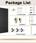 Ridiculously Tough 36 By 84 Inch Vinyl Wrapped Bifold Barn Door For Closet Pantry Laundry Room No Stress Setup Water Resistant Scratch Proof Modern Farmhouse Style Space Saving Slick Black Finish package list including hardware components