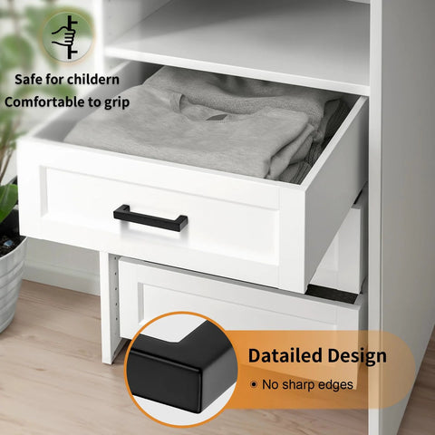 Matte Black Cabinet Handles 5 Pack 4 Inch Hole Center 102mm Stainless Steel Square Bar Drawer Pulls on white drawer in room