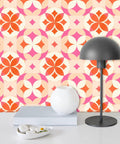 Badass Geometric Retro Floral Peel And Stick Wallpaper Roll Residue Free Self Adhesive Wall Covering with geometric patterns in a cozy setting.