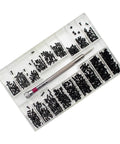 Workhorse Micro Screw Assortment Set For Laptops Watches And Camera Repair Heavy Duty Stainless Steel Hardware M1.2 To M2 With Organized Labeled Case showing black screws in a clear tray.