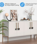 Solid Kidproof Cabinet Lock Two Pack Key Alike With Four Heavy Duty Keys Quick Grip on stylish white cabinet.
