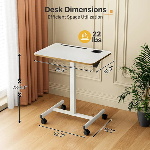 Mobile Standing Desk On Wheels For Home Office Adjustable Height Rolling Laptop Cart With Cup Holder 28 Inch Portable Table