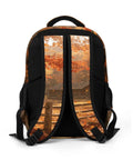 Back view of Log Cabin Maple Scene Printed Unisex Backpack With Large Capacity, Durable Polyester Build, Breathable Fabric, Smooth Zipper.