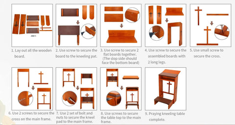Assembly instructions for Solid Wood Prayer Kneeler Bench With Folding Table Top For Home Or Church Padded Kneeler Shelf