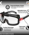 Anti Fog Safety Glasses With Rubber Gasket Seal Up To 95 Percent, Non OTG ANSI Z87.1, UV400 Protection, Scratch Resistant Lenses