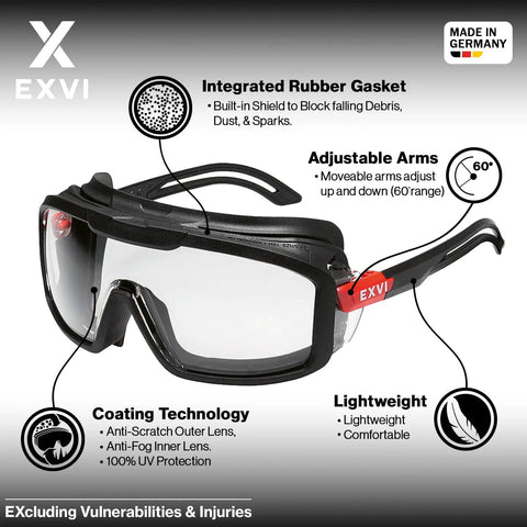 Anti Fog Safety Glasses With Rubber Gasket Seal Up To 95 Percent, Non OTG ANSI Z87.1, UV400 Protection, Scratch Resistant Lenses
