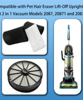 Beast Replacement Filter Set For Bissell Pet Hair Eraser Lift Off Upright Vacuum 2087 Series shown with vacuum and filters