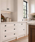 White kitchen cabinets with Six Black Diamond Crystal Glass Cabinet Knobs 30mm Set for Dressers and Cabinets