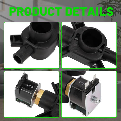 Solenoid Drain Valve For HM750A1000 Advanced Electrode Humidifier DC 24V Replacement Part with brass core and plastic housing details