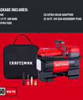 12V Tire Inflator Portable Air Compressor with Digital Gauge Auto Shut Off LED Light, accessories and bag shown.
