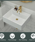 Wall Mounted Vessel Sink for Bathrooms, 20 by 18 Inch Rectangle White Porcelain Ceramic Vessel Sink With Faucet Hole and Overflow