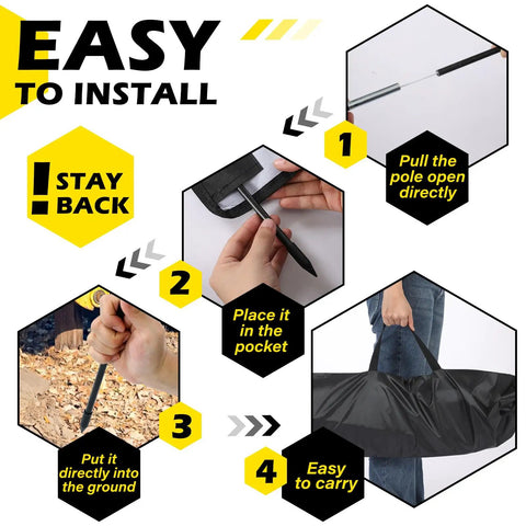 Installation steps of Top Notch Heavy Duty Debris Containment Barrier For Tree Work 4 Panel Safety Barricade foldable Oxford fabric bag