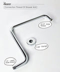Shaped S Shower Arm With Flange Chrome High Rise Extension For Rain Shower Heads, 16.65 Inch Length And 11.81 Inch Extra Height