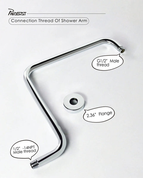 Shaped S Shower Arm With Flange Chrome High Rise Extension For Rain Shower Heads, 16.65 Inch Length And 11.81 Inch Extra Height
