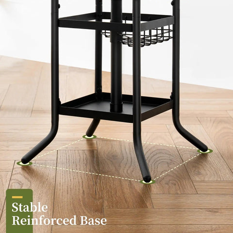Stable base of Freestanding Coat Rack With Umbrella Holder Twelve Hooks Three Tier Metal Coat Tree For Entryway Living Room Or Office