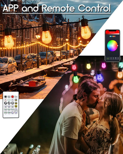 Outdoor Solar String Lights 48 Ft Waterproof Dimmable With Timer Bluetooth App And Remote 20 Scene Color Modes over canal