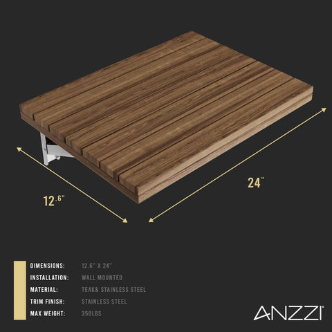 Space Saving Foldable Teak Shower Bench With Wall Mount Built To Last Heavy Duty Teak Wood Seat for small spaces.
