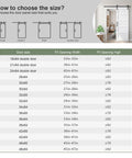 Size guide for sliding barn doors with diagram, highlighting a white 42x84 inch barn door with 7 foot sliding door hardware.
