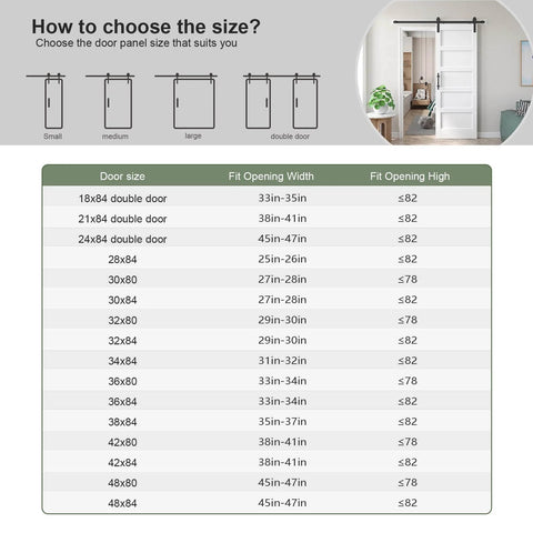 Size guide for White 30x84 Inch Barn Door With 5.5 Foot Sliding Hardware Kit Included And Handle Solid Wood And MDF Core With PVC Surface.