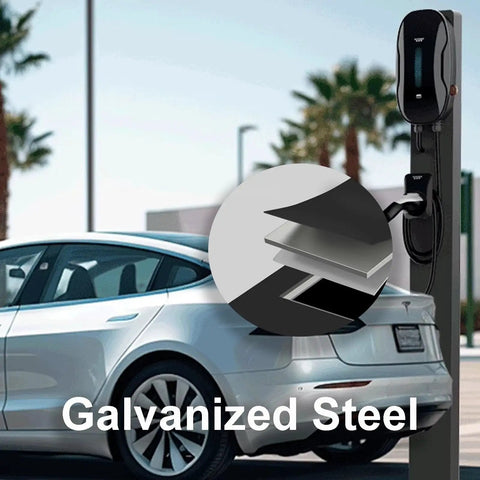 Heavy Duty Galvanized Steel Ev Charger Cover And Holder Beefs Up Your Setup While Keeping Gear Dry Weather Wicked Outdoor Box mounted on a charging station.