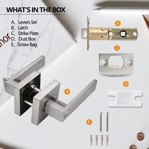 Long Plate Black Door Lever For Bedroom Reversible Interior Door Hardware With Adjustable Backset 2 3/8 Or 2 3/4 and accessories