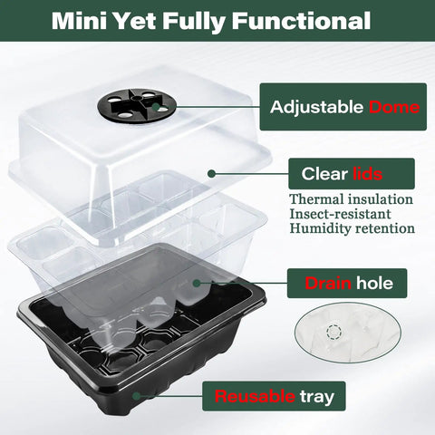 Six Pack Seed Starter Trays With 90 Coco Coir Pellets Adjustable Humidity Germination Tray with clear dome and drain hole