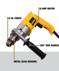 Industrial Rotary Drill With Beefy Heavy Duty Metal Gear Housing, Helical Cut Steel Gears, Corded Power, Two-Finger Trigger