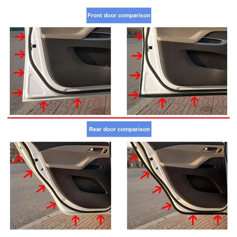 Front and rear door comparison of Door Seal Strip Kit For Cars, Dustproof Edge Guard And Quiet Close Trim, Rainproof Weather Stripping