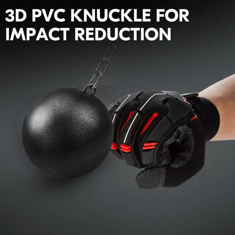 1 Pair Heavy Duty Mechanic Work Gloves With Synthetic Leather Palm And Beefy PVC Nitrile Neoprene Reinforcements For Wear Resistance And Vibration Reduction Touchscreen Compatible Black Red Size Large with 3D PVC knuckle protecting against impact.