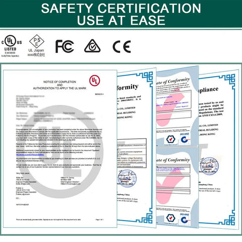 Safety certification documents for Power Supply Adapter 24V 2.5A DC Regulated Transformer Charger Plug-And-Play, 100-240V AC In, UL Listed