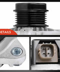 Close-up of Reliable 12V 100A Direct Fit Alternator parts for Toyota Corolla 2009 2011, including pulley and connector details.