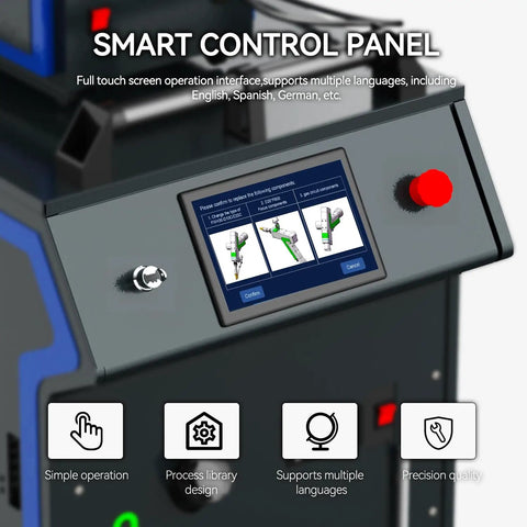 Smart control panel of 3000W Laser Welder Beast Mode 4 In One System for Metal with touch screen and multiple language support.