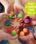 Glow In The Dark Power Balls Diy Stem Kit With 18 Multicolor Crystal Orbs Molds And Instructions Included For Easy Assembly And Bouncy Night Time Fun Tonight, kids holding 18 colorful balls