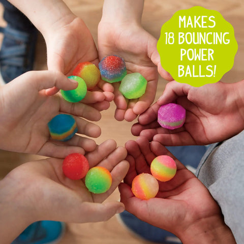 Glow In The Dark Power Balls Diy Stem Kit With 18 Multicolor Crystal Orbs Molds And Instructions Included For Easy Assembly And Bouncy Night Time Fun Tonight, kids holding 18 colorful balls