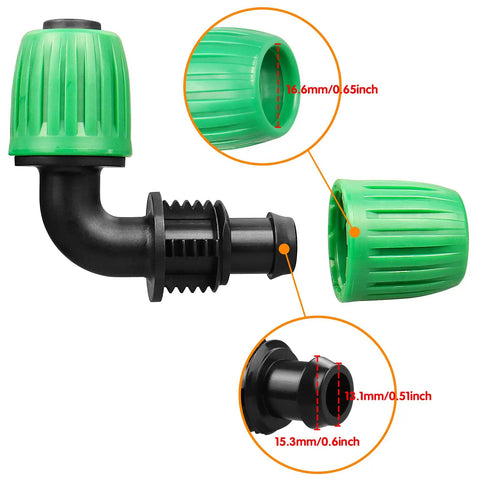 Half Inch Drip Irrigation Fittings 12 Pack Barbed 90 Degree Elbows With Locked Nuts For Anti Drop Connection Works With Standard Half Inch Drip Tubing