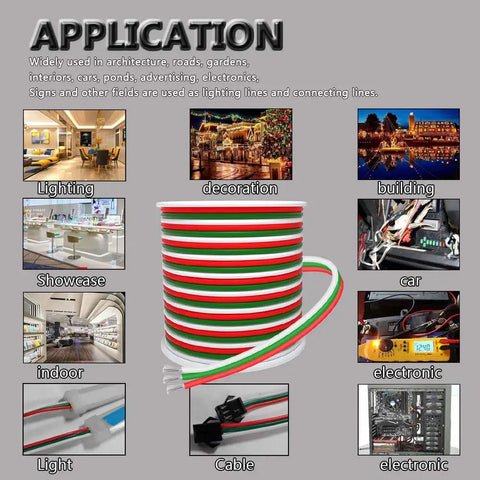 Applications of 100Ft LED Strip Extension Cable 3 Pin 22AWG Wire For WS2812B WS2811 Dream RGB Strips with various setups.