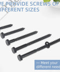 Beefy 100 Pack Wood Lag Screws Three Eighths Inch By Two Inches Hex Head Bolts with washers arranged in different sizes.